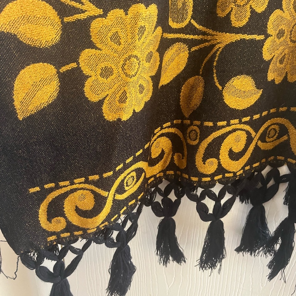 VTG Boho Hippie Festival Woven Bird Fringe Made In Mexico Kaftan Poncho O/S - Picture 8 of 9